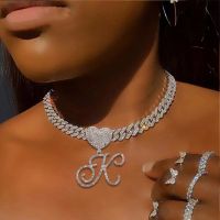 14mm Iced Out A-Z Cursive Initial Letter Pendant Cuban Necklace For Women Men Hip Hop Bling Crystal Cuban Chain Necklace Jewelry Fashion Chain Necklac