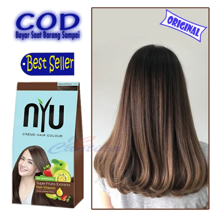 Nyu Creme Hair Colour 30ml Natural Brown Tanpa Amonia Cat Rambut Korea Tanpa Di Bleaching Pewarna