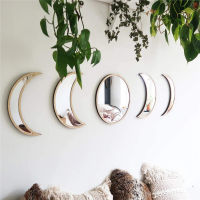 5PCS Set Wooden Acrylic Moon Wall Decorative Mirror Moon Cycle Variation Decorative Wall Mirror Creative Bohemian Mirror