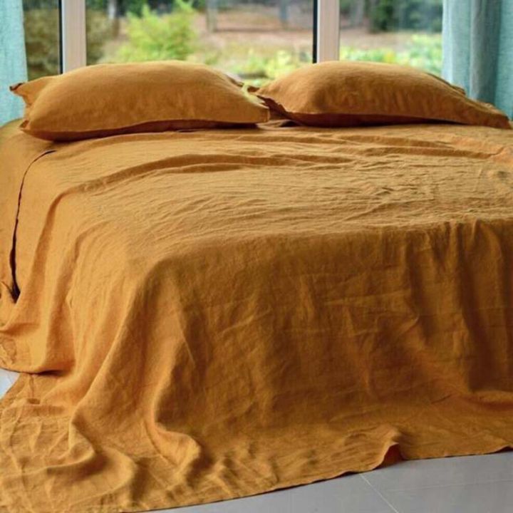 ชุดผ้าปูที่นอนลิินิน-mcao-สีทึบ-3ผ้าปูที่นอนลิินินผ้าลินินฝรั่งเศสซัก-1แบน2ปลอกหมอน-แผ่นระบายอากาศ-tj3960