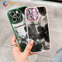 Sladen สำหรับ iPhone 14 13 12 11 Pro Max PLUS แฟลชเจาะ ZY137หมึกดอกไม้แฟชั่นเคสโทรศัพท์