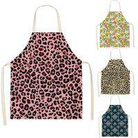 1 Pcs Leopard Floral Pattern Kitchen Sleeveless Aprons Cotton Linen Bibs 66x47cm Household Cleaning Pinafore Home Cooking