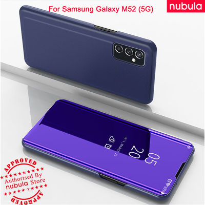 NUBULA สำหรับ Samsung Galaxy M52 5G (6.7)inch เคสฝาพับหรูหราชุบกระจก Clamshell Galaxy M52 5G เคสฝาพับด้านในเป็นหนัง PU มีขาตั้งในตัวฝาปิดแบบใสสำหรับ Samsung Galaxy M52(5G)