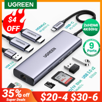 UGREEN USB C HUB 4พัน60เฮิร์ต USB C ถึง2XHDMI 2.0 RJ45 USB 3.0 PD อะแดปเตอร์สำหรับ Pro อากาศ M1อุปกรณ์พีซี USB C S Plitter