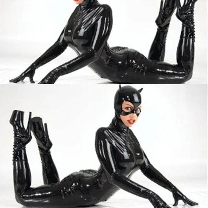 Latex Catsuit Faux Leather Cat Women Jumpsuits Black Pvc Bodysuits