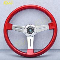 JDM Car Accessories Red Color Racing Steering Wheel Universal 14inch Sports Steering Wheel Volant With Chrome Spoke Furniture Protectors Replacement P