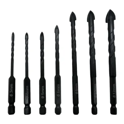 7Pcs Cross Drill Bits Hex Shank 3/4/5/6/8/10/12mm Head For Glass Concrete Hole Opnening Punching Electric Screwdriver Tool Parts Screw Nut Drivers