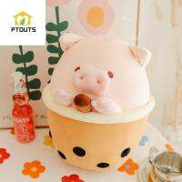 PTOUTS ตลก Kawaii นุ่มตกแต่งหมอนสำหรับนอนแมวสุนัข Plushie ของเล่นตุ๊กตาเด็กการ์ตูนหมูชุดชาเซรามิกตุ๊กตาหนานุ่มถ้วยชาเบาะตุ๊กตายัดไส้ของเล่น Plushie