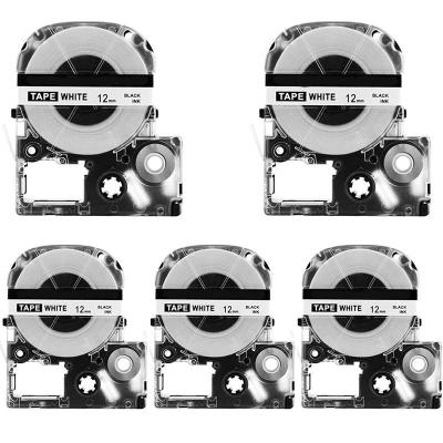 5แพ็คเปลี่ยน LK-4WBN LC-4WBN9(SS12KW) สำหรับเทป Epson LabelWorks LW300 LW400 LW500 LW700สีดำสีขาว1/2นิ้ว X 26.2ฟุต (12มม.X 8เมตร)