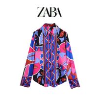 European and American style 2022 spring new womens slim versatile long-sleeved printed drape shirt 2988209 407