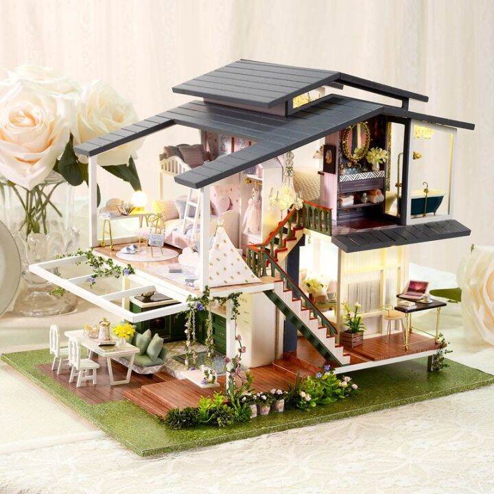 2023diy-กระท่อมบ้านแฮนด์เมดประกอบโมเดลวิลล่าปริศนาสามมิติเด็กผู้หญิงของเล่นเด็กของขวัญวันเกิด
