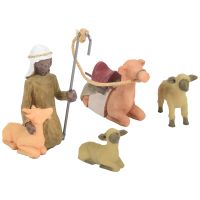 4Pc Shepherd and Stable Animals Nativity Set Figurines Resin Sculpture Home Decoration for Living Room Ornaments