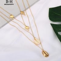 broadhappy หญิงหลายชั้นต้นปาล์มเชลล์จี้สร้อยคอโซ่ สร้อยคอ minimal