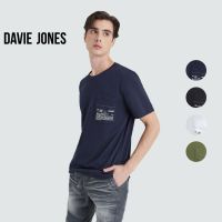 DAVIE JONES เสื้อยืดสีพื้น คอกลม ผ้าคอตตอน ทรง Regular Fit สีขาว สีเขียว Basic T-Shirt in white green BA0002WH GR