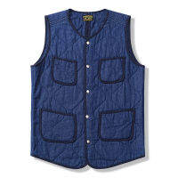 2023 Vintage Denim เสื้อแจ็คเก็ตสีฟ้าผู้ชายฤดูหนาวใหม่หนา Multi-Pocket Quilted Waistcoat R Casual Warm Cardigan Coat