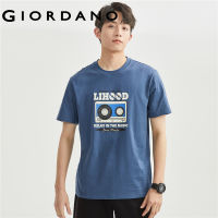 GIORDANO ผู้ชาย เสื้อยืดคอกลมแขนสั้นพิมพ์ลายวินเทจผ้าฝ้ายถัก Free Shipping 13093203GHYJ