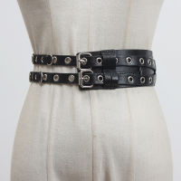 2021[EAM] Pu Leather Black Irregular Split Buckle Long Wide Belt Personality Women New Fashion Tide All-match Spring 2021 1Z435