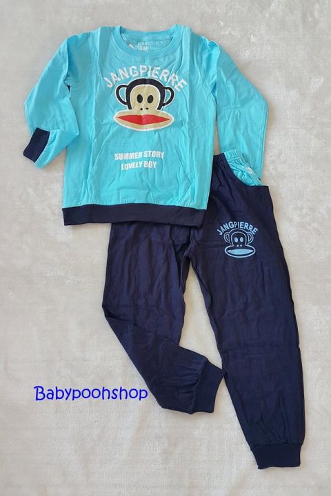 set เสื้อแขนยาวสีฟ้า + กางเกงขายาวสีกรม พอลแฟรงค์ size : 11 (10y)