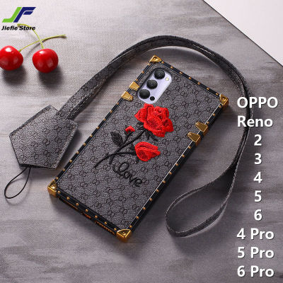 เคสโทรศัพท์ลายดอกกุหลาบ JieFie สำหรับ OPPO Reno 7 / Reno 2 / Reno 3 / 4 / 5 / 6 /Reno 4 Pro/ 5 Pro/ 6 Pro / Remo 8 / Reno 8T สายคล้องแบบมีเคส