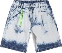 Mens Retro Trend Personality Jeans Short Loose All-Match Jean Short Summer Tie-dye Printing Hip-hop Street Denim Shorts (White,3X-Large)