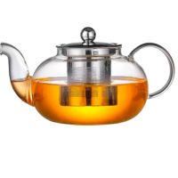 600 800 1000ml Hand Blown Glass Teapot Stainless Steel Infuser Glass Lid glass teapot