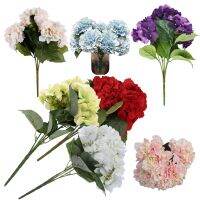 Artificial Hydrangea Flower 5 Big Heads Bouquet (Diameter 7" each head) Purple