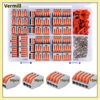 VERMILL 115Pcs 2 3 4 5พอร์ต รวมขั้วต่อไฟฟ้า สารหน่วงไฟ สีส้มสีส้ม ก้าน-น๊อต พร้อมเคส ชุดรวม สายไฟแข็งและควั่น