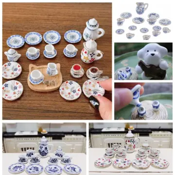 Miniature Tea Kettle Model Ceramics Tea Cup 15pcs Girl 1/12