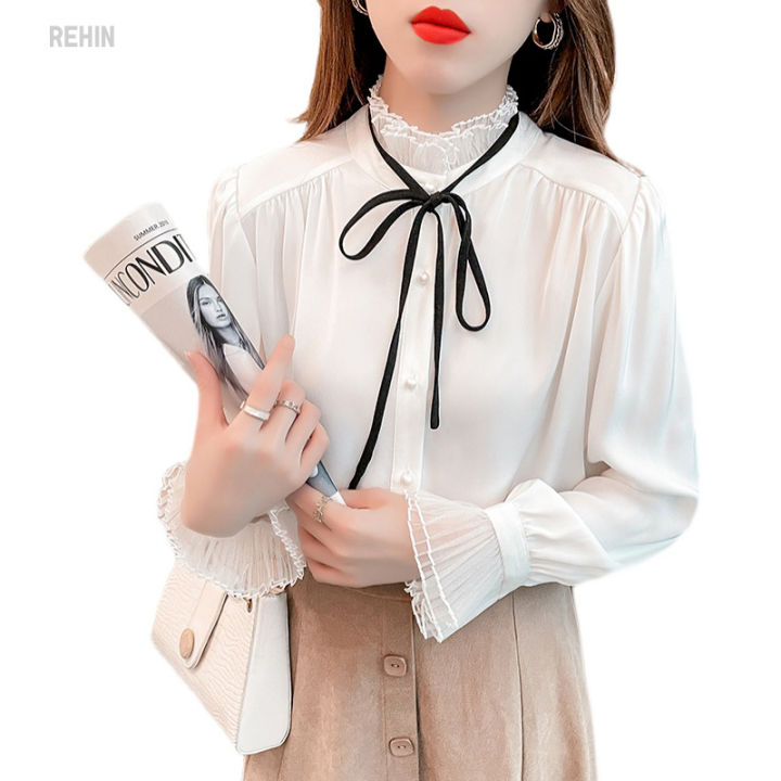 rehin-เสื้อลูกไม้แขนยาวคอปกลูกไม้สีขาว-เสื้อผู้หญิงออกแบบเฉพาะเสื้อสีขาวฤดูใบไม้ร่วงใหม่