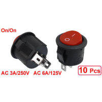 10 Pcs SPDT Black Red Button On/On Round Rocker Switch AC 6A/125V 3A/250V