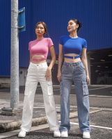 Atipashop - Cargo jeans กางเกงยันส์ทรงขากระบอก บานที่ปลาย มีกระเป๋า