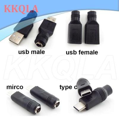 QKKQLA DC Female power Jack 5.5*2.1mm To USB 2.0 mirco type c type A Plug male Female Jack 5V Connector converter Adapter for Laptop