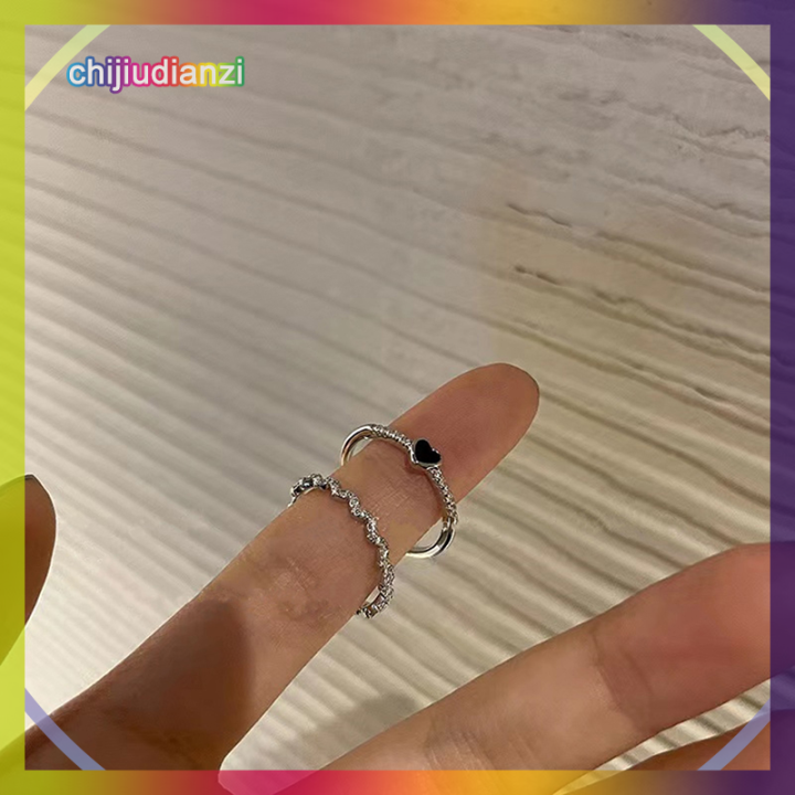 chijiudianzi-แหวนหยดน้ำมันสุดเท่สำหรับผู้หญิง-แหวนนิ้วชี้สุดเท่สีดำสุดน่ารัก