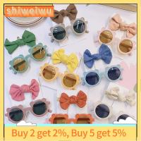 SHIWEIWU2558285 2Pcs/Set สีสันสดใส ชุดที่คาดผมแว่นกันแดดเด็ก กรอบกลมๆ ที่คาดผม น่ารักมากๆ แว่นตากันแดดสำหรับผู้หญิง สำหรับทารกหญิง