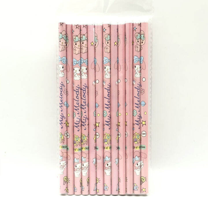 12pcs-set-sanrio-hb-pencil-kuromi-cinnamoroll-melody-pompompurin-student-stationery