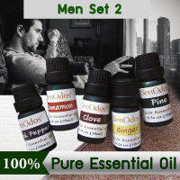 SenOdos น้ำมันหอมระเหย น้ำมันหอม อโรม่า ชุดกลิ่นสำหรับผู้ชาย Essential Oil Men Set2 10 ml x 5 กลิ่น (กลิ่นพริกไทยดำ, กลิ่นอบเชย, กลิ่นกานพลู, กลิ่นขิง, กลิ่นสน)