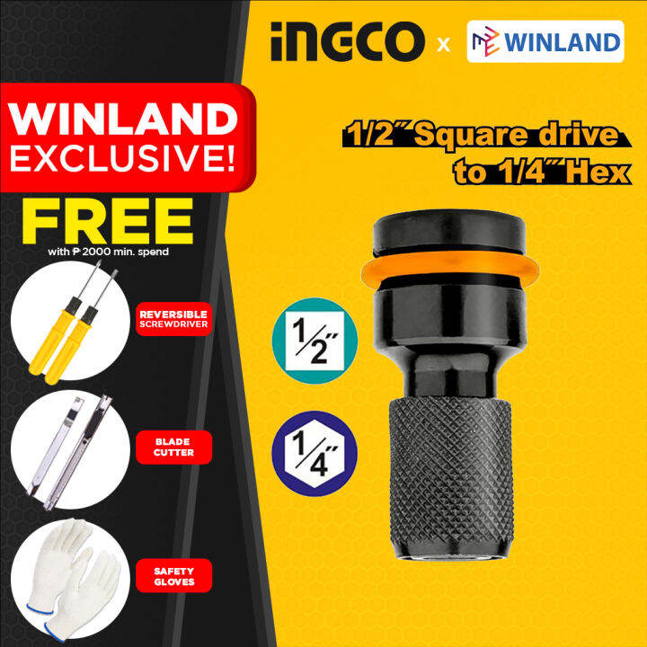INGCO by Winland 1/2inch Square Drive to 1/4inch Hex Socket Adapter For