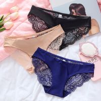 Womens Sexy Lace Panties Seamless Cotton Breathable Briefs Girls Transparent Underpants Plus Size Brand Underwear 1 Piece