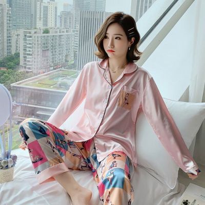 Baju tidur wanita ชุดนอน เสื้อแขนยาว กางเกงขายาว ผ้าซาติน สไตล์เกาหลี 2 แบบ TCWK
