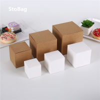 StoBag 50pcs KraftWhite Gift Boxes Cake Decorating Packaging Paper Simple Folding Carton Biscuit Baby Show Handmade Party