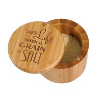 2021Bamboo Wood Spice Storage Box with Round Swivel Lid Cover Natural and Eco-Friendly Salt Condiment Jar for Chili Curry Sugar Salt