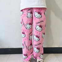 【LZ】✚  Sanrio Anime Cartoon Pijama para mulheres Hello Kitty Coral Fleece calça casual macia presente de aniversário kawaii
