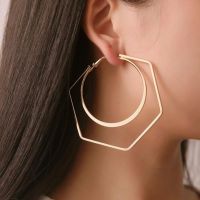 【YP】 Punk Fashion Ear Jewelry Hexagon Round Large Hoop Earrings Big Exaggerate