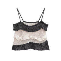 YENKYE ใหม่แฟชั่นผู้หญิงเซ็กซี่บางสายรัดลูกไม้ Splice ถัก Camis Crop Top