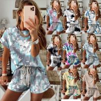 HOT★2 Pieces Set Women 2023 summer Europe tie-dye gradient leisure sport suit with short sleeves Sports Set dropshipping ZXP9678