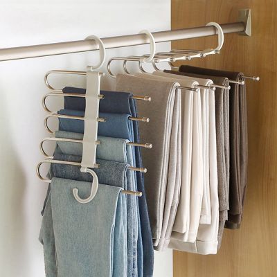 Pants Hangers 5 Layers Multi Functional Pants Rack Non-Slip Clothes Closet Storage Organizer for Pants Skirts Scarf