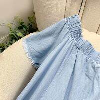 เสื้อผ้าแฟชั่นสำหรับสุภาพสตรี Large American pai single soft water wash denim skirt supersize dress a word shoulder loose summer dress