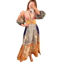 P016-006 PIMNADACLOSET - Long Puff Sleeve V Neck Loose BOHO Maxi Dress