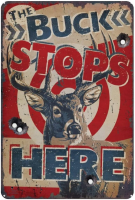 Lupeishop Vintage The Buck Stops Here ป้ายโลหะดีบุกเหมาะสำหรับโรงรถบาร์และตกแต่งผนังบ้านขนาด8X12นิ้ว