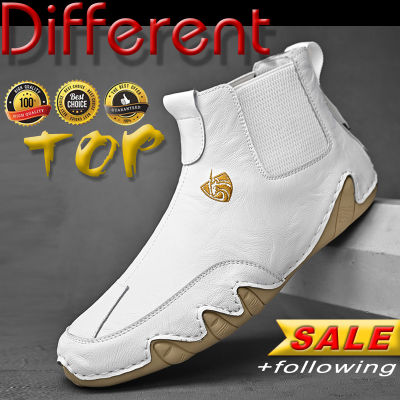 Vintage Trendy Hand Stitching Soft Leather Ankle Boots Motorcycle Driving Boots Hiking Casual Shoe Genuine Leather Boots High-Quality Mens Business Casual Dress Shoes Mid-Cut Trend Ankle Boots